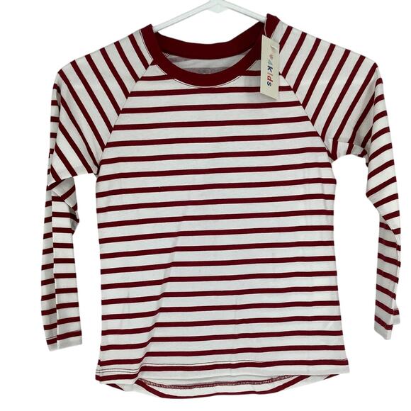 4Kids Girls Small 6/6X Red Cream Striped Crew T Shirt Long Sleeve Cotton M34-2 - Picture 1 of 8